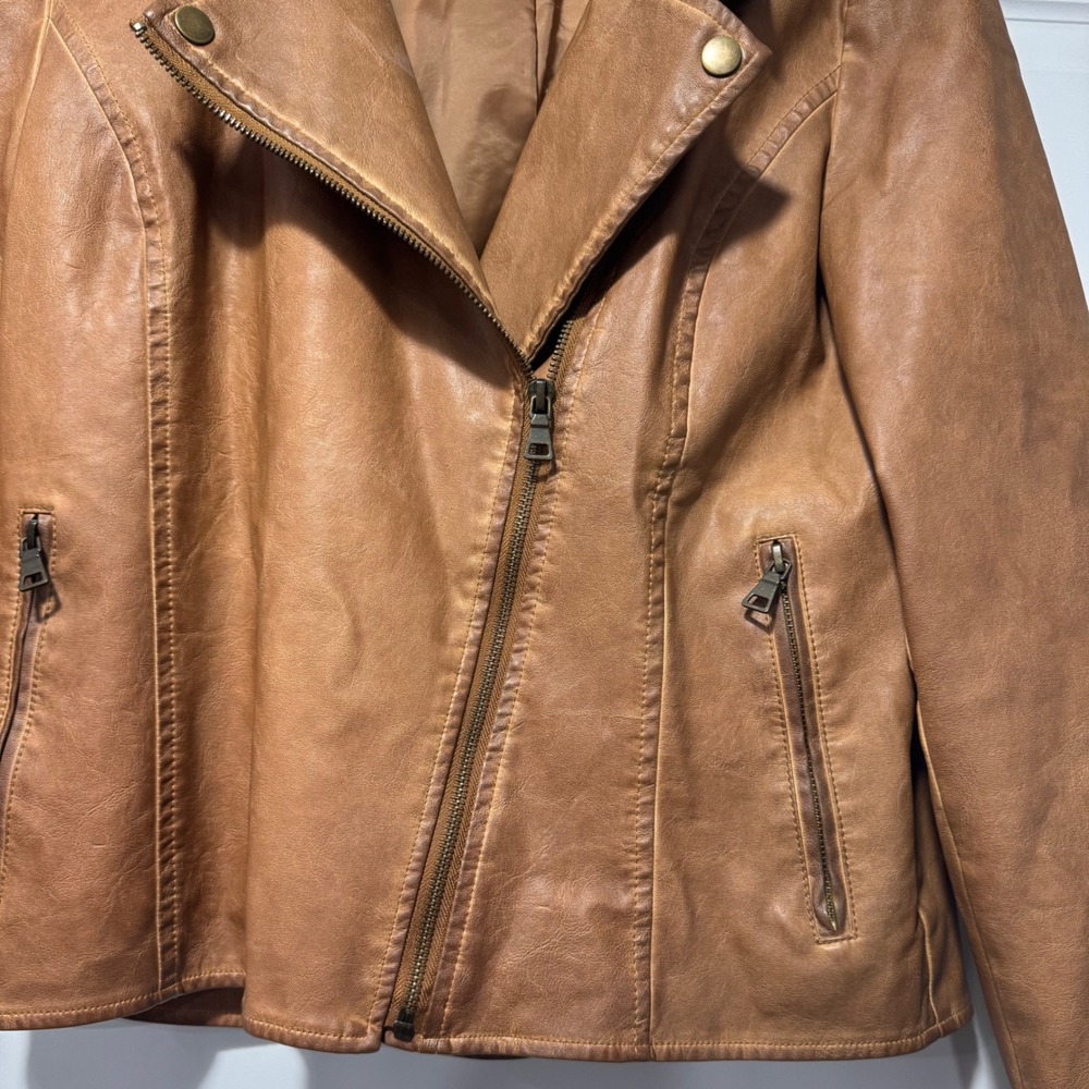 Bagatelle Brown Faux Leather Moto Jacket Women's M Asymmetrical Zip - Picture 5 of 11
